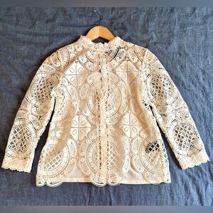 James Coviello Anthropologie White Lace Blouse Top size XS